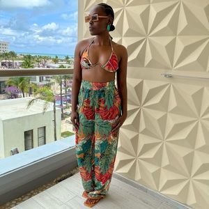 2 piece Swimsuit Top w/ Matching Wide Leg Bottoms